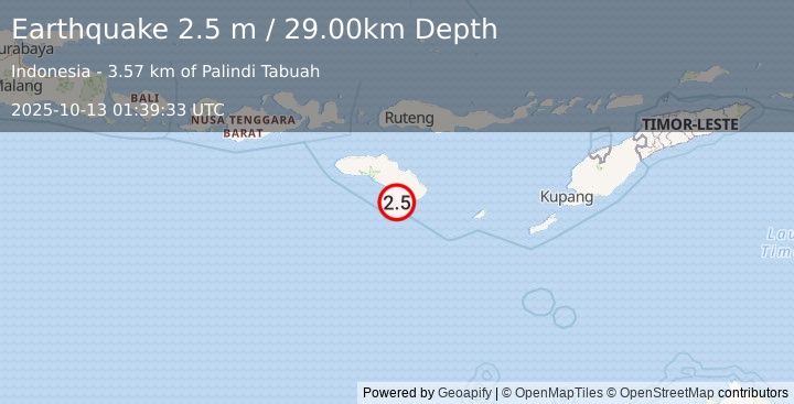 Earthquake SUMBA REGION, INDONESIA (2.5 m) (2025-10-13 01:39:33 UTC)