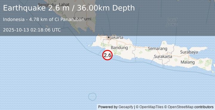 Earthquake JAVA, INDONESIA (2.6 m) (2025-10-13 02:18:06 UTC)
