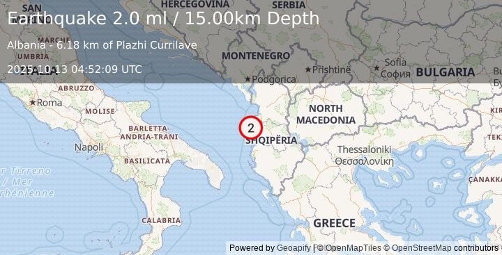 Earthquake ADRIATIC SEA (2.0 ml) (2025-10-13 04:52:09 UTC)
