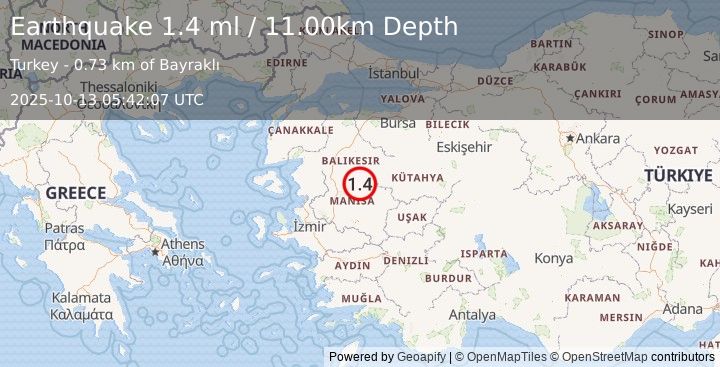 Earthquake WESTERN TURKEY (1.4 ml) (2025-10-13 05:42:07 UTC)