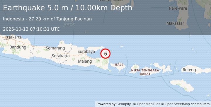 Earthquake BALI SEA (5.0 m) (2025-10-13 07:10:34 UTC)