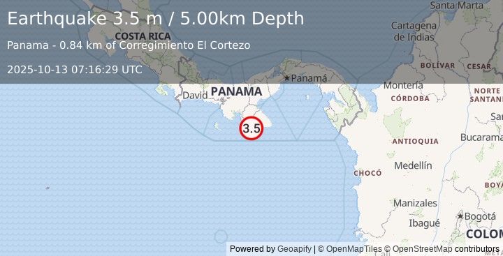 Earthquake PANAMA (3.5 m) (2025-10-13 07:16:29 UTC)