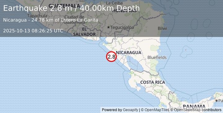 Earthquake NICARAGUA (2.8 m) (2025-10-13 08:26:25 UTC)