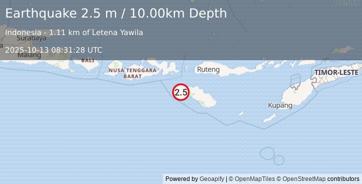 Earthquake SUMBA REGION, INDONESIA (2.5 m) (2025-10-13 08:31:28 UTC)
