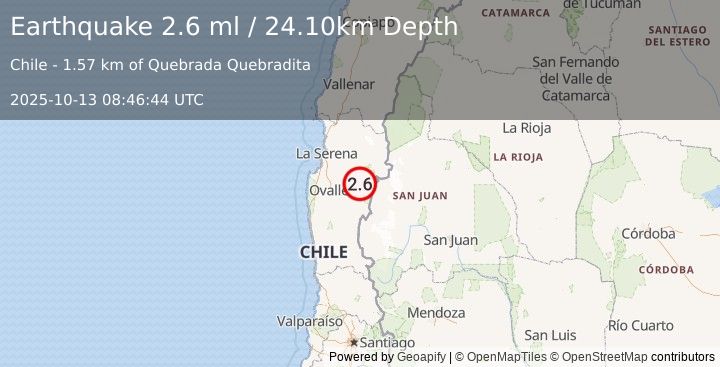 Earthquake COQUIMBO, CHILE (2.6 ml) (2025-10-13 08:46:44 UTC)