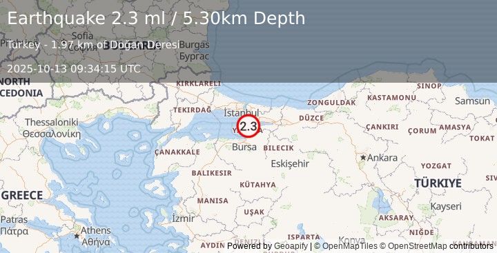 Earthquake WESTERN TURKEY (2.3 ml) (2025-10-13 09:34:15 UTC)