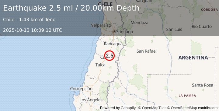 Earthquake MAULE, CHILE (2.5 ml) (2025-10-13 10:09:12 UTC)