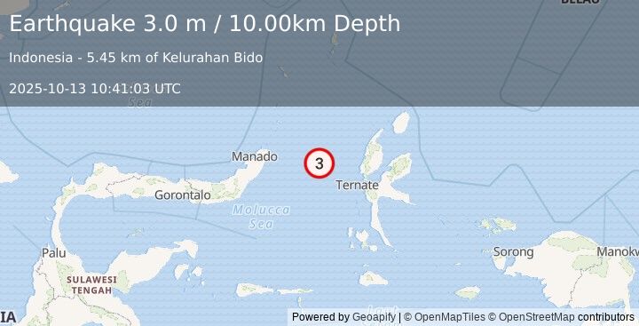 Earthquake MOLUCCA SEA (3.0 m) (2025-10-13 10:41:03 UTC)