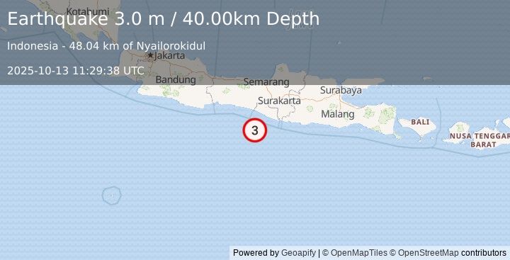Earthquake JAVA, INDONESIA (3.0 m) (2025-10-13 11:29:38 UTC)