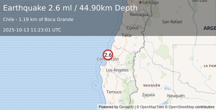 Earthquake OFFSHORE BIO-BIO, CHILE (2.6 ml) (2025-10-13 11:23:01 UTC)