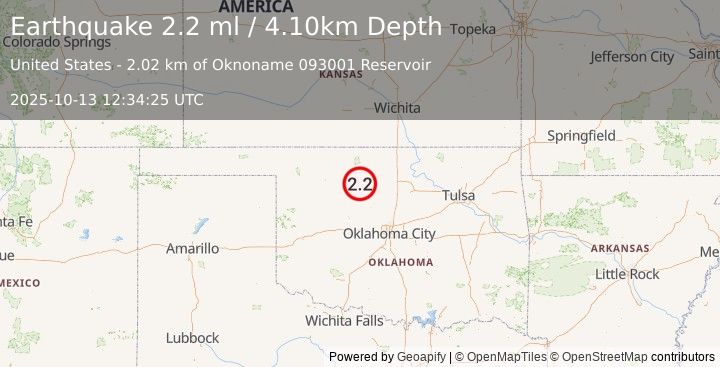 Earthquake OKLAHOMA (2.2 ml) (2025-10-13 12:34:25 UTC)