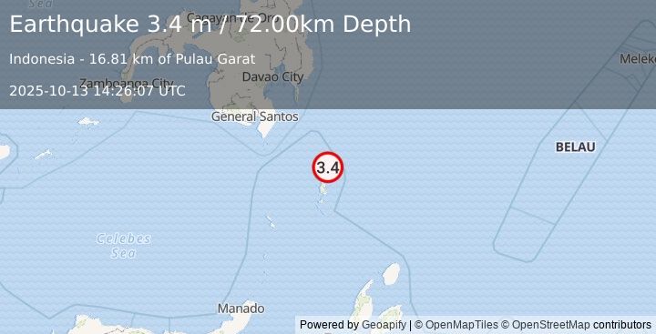 Earthquake KEPULAUAN TALAUD, INDONESIA (3.4 m) (2025-10-13 14:26:07 UTC)