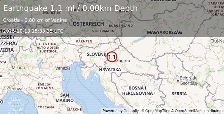 Earthquake CROATIA (1.1 ml) (2025-10-13 15:33:35 UTC)