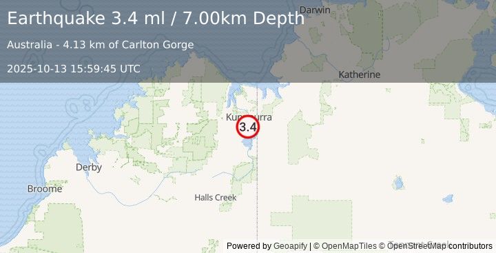 Earthquake WESTERN AUSTRALIA (3.4 ml) (2025-10-13 15:59:45 UTC)