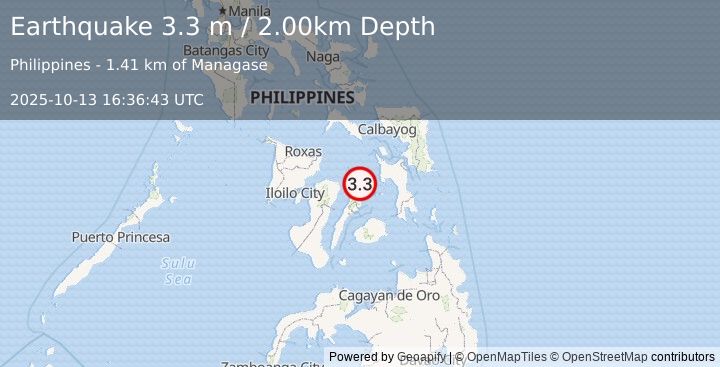 Earthquake LEYTE, PHILIPPINES (3.3 m) (2025-10-13 16:36:43 UTC)