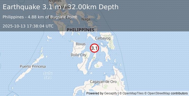Earthquake VISAYAN SEA, PHILIPPINES (3.1 m) (2025-10-13 17:38:04 UTC)