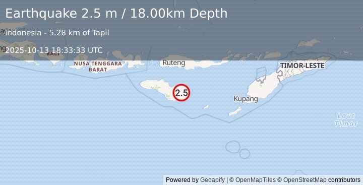 Earthquake SUMBA REGION, INDONESIA (2.5 m) (2025-10-13 18:33:33 UTC)