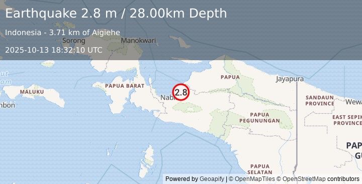 Earthquake PAPUA, INDONESIA (2.8 m) (2025-10-13 18:32:10 UTC)