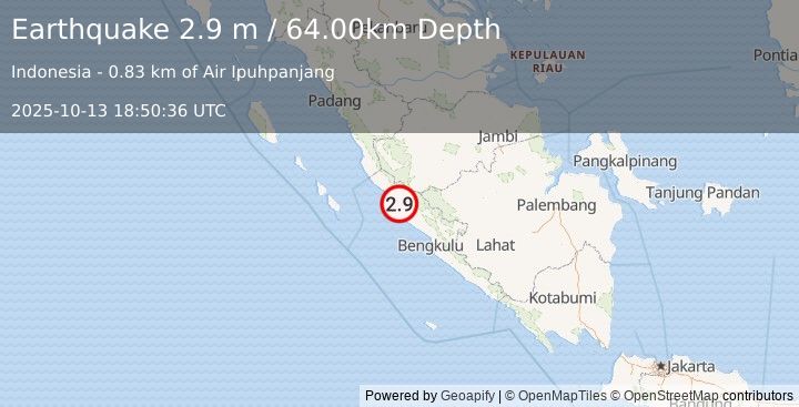 Earthquake SOUTHERN SUMATRA, INDONESIA (2.9 m) (2025-10-13 18:50:36 UTC)