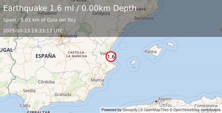 Earthquake SPAIN (1.6 ml) (2025-10-13 19:33:17 UTC)