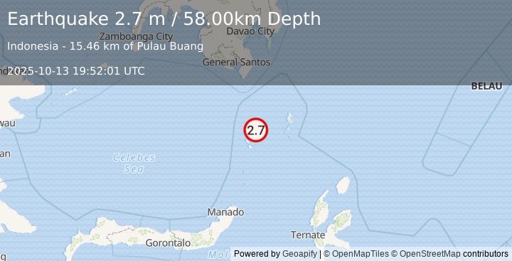 Earthquake KEPULAUAN SANGIHE, INDONESIA (2.7 m) (2025-10-13 19:52:01 UTC)