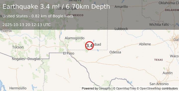 Earthquake NEW MEXICO (3.4 ml) (2025-10-13 20:12:13 UTC)