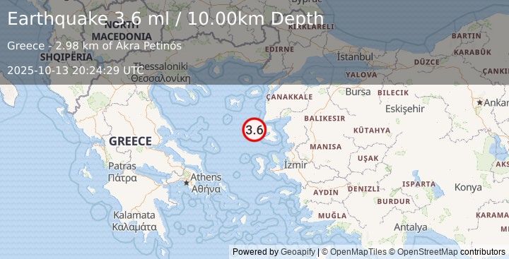 Earthquake AEGEAN SEA (3.6 ml) (2025-10-13 20:24:29 UTC)