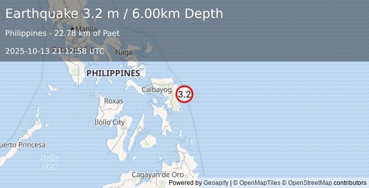 Earthquake SAMAR, PHILIPPINES (3.2 m) (2025-10-13 21:12:58 UTC)