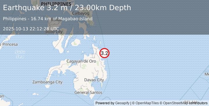 Earthquake MINDANAO, PHILIPPINES (3.2 m) (2025-10-13 22:12:28 UTC)