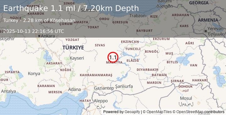 Earthquake EASTERN TURKEY (1.1 ml) (2025-10-13 22:16:56 UTC)