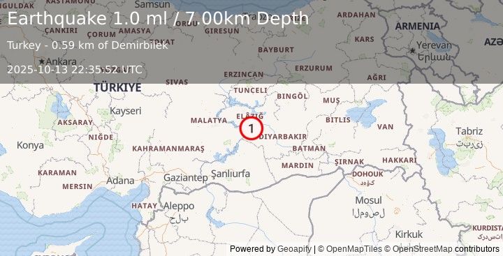 Earthquake EASTERN TURKEY (1.0 ml) (2025-10-13 22:35:52 UTC)