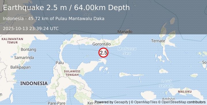 Earthquake SULAWESI, INDONESIA (2.5 m) (2025-10-13 23:39:24 UTC)