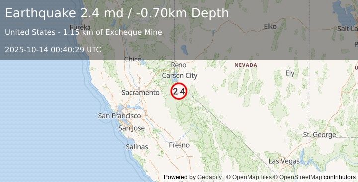 Earthquake NORTHERN CALIFORNIA (2.0 md) (2025-10-14 00:40:27 UTC)