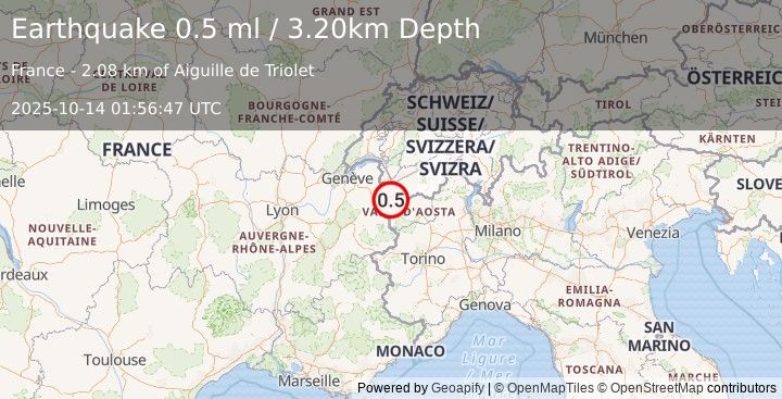 Earthquake NORTHERN ITALY (0.5 ml) (2025-10-14 01:56:47 UTC)