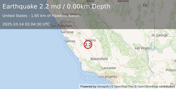 Earthquake CENTRAL CALIFORNIA (2.2 md) (2025-10-14 02:04:30 UTC)