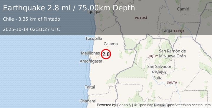 Earthquake ANTOFAGASTA, CHILE (2.8 ml) (2025-10-14 02:31:27 UTC)
