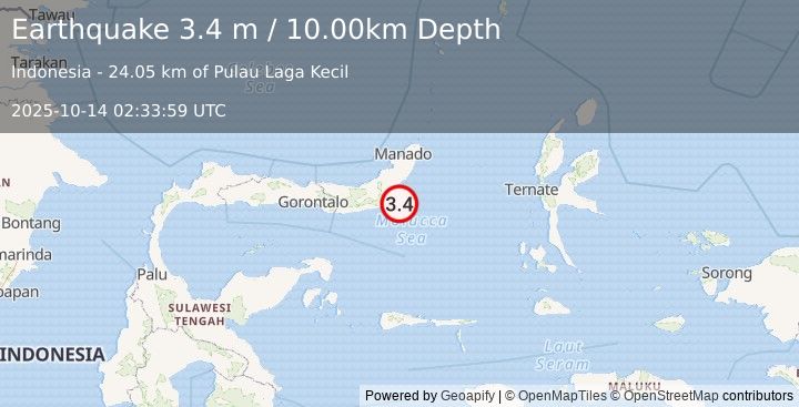 Earthquake MINAHASA, SULAWESI, INDONESIA (3.4 m) (2025-10-14 02:33:59 UTC)