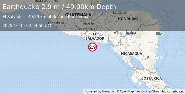 Earthquake OFFSHORE EL SALVADOR (3.0 m) (2025-10-14 02:54:52 UTC)