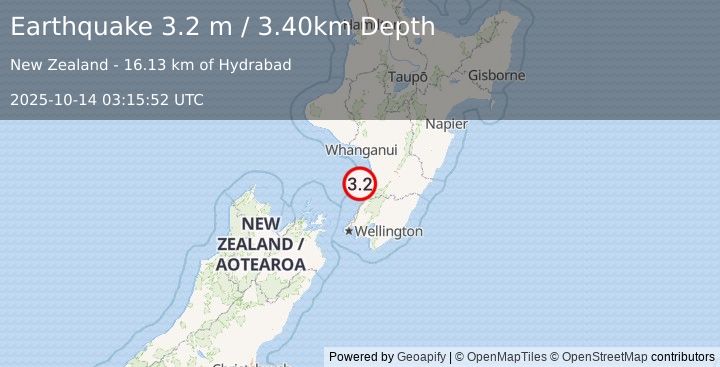 Earthquake NORTH ISLAND OF NEW ZEALAND (3.2 m) (2025-10-14 03:15:52 UTC)