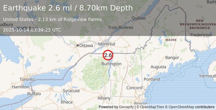 Earthquake NEW YORK (2.6 ml) (2025-10-14 03:39:25 UTC)