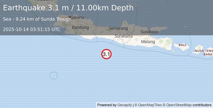 Earthquake JAVA, INDONESIA (3.1 m) (2025-10-14 03:51:15 UTC)