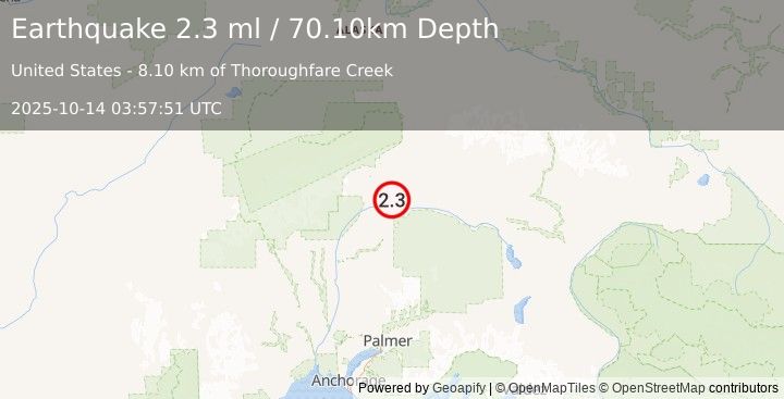 Earthquake CENTRAL ALASKA (2.3 ml) (2025-10-14 03:57:51 UTC)
