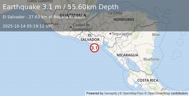 Earthquake OFFSHORE EL SALVADOR (3.1 m) (2025-10-14 05:19:12 UTC)