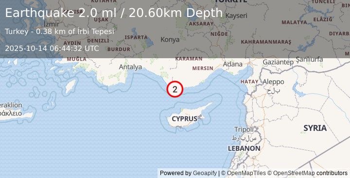 Earthquake CYPRUS REGION (2.3 ml) (2025-10-14 06:44:31 UTC)