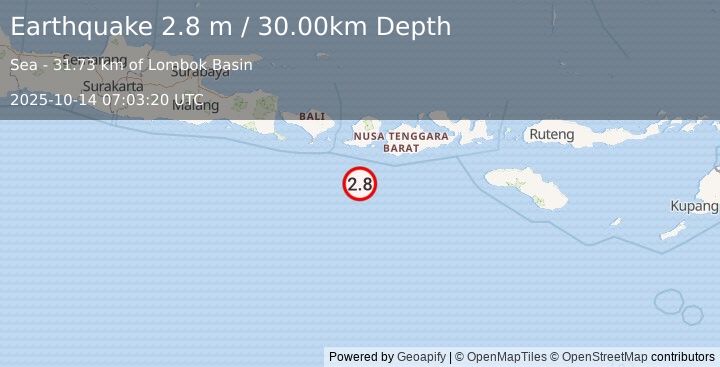 Earthquake LOMBOK REGION, INDONESIA (2.8 m) (2025-10-14 07:03:20 UTC)