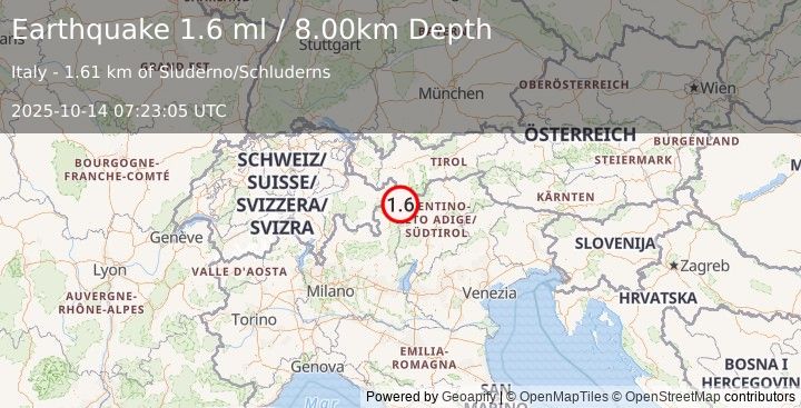 Earthquake NORTHERN ITALY (1.9 ml) (2025-10-14 07:23:04 UTC)