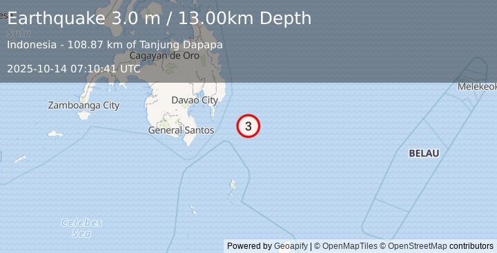 Earthquake PHILIPPINE ISLANDS REGION (3.0 m) (2025-10-14 07:10:41 UTC)