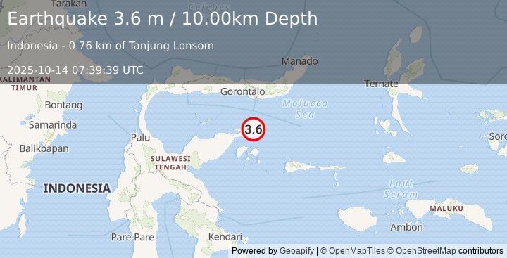 Earthquake SULAWESI, INDONESIA (3.6 m) (2025-10-14 07:39:39 UTC)