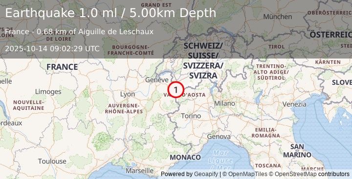 Earthquake NORTHERN ITALY (1.0 ml) (2025-10-14 09:02:29 UTC)