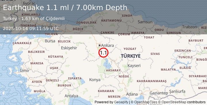 Earthquake CENTRAL TURKEY (1.1 ml) (2025-10-14 09:11:59 UTC)
